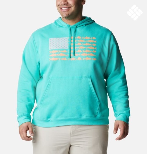 Men's Columbia PFG Fish Flag II Hoodie Turquoise | Plus Size CA-Q3L14